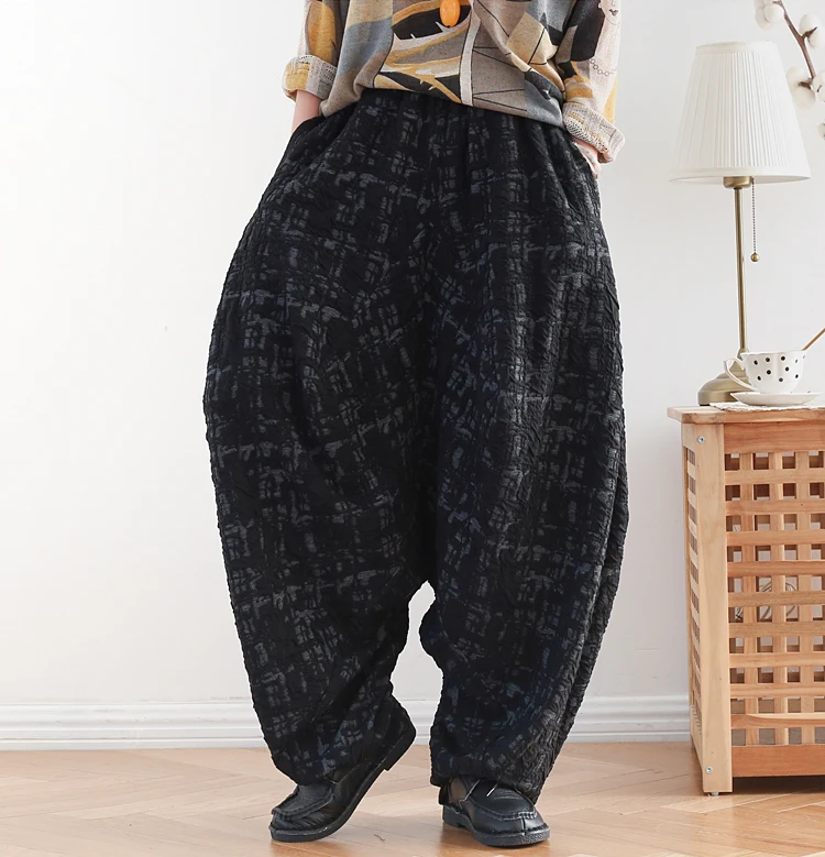 Women Jacquard Harem Pants Vintage Elastic Waist Trouser High Quality Autumn New Casual Cotton High Waist Pants