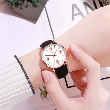 

Fashionable Womens Quartz Watch Leather Strap Small Dial Analog Quartz Round Watches Minimalism White Watch Damski Zegarek