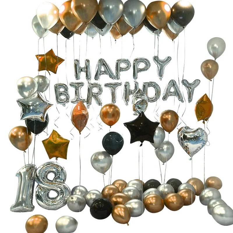 

90Pcs Happy 18 Birthday Foil Number Balloons Metallic Globos 18Th Anniversary Birthday Party Decor Supplies Black&Gold