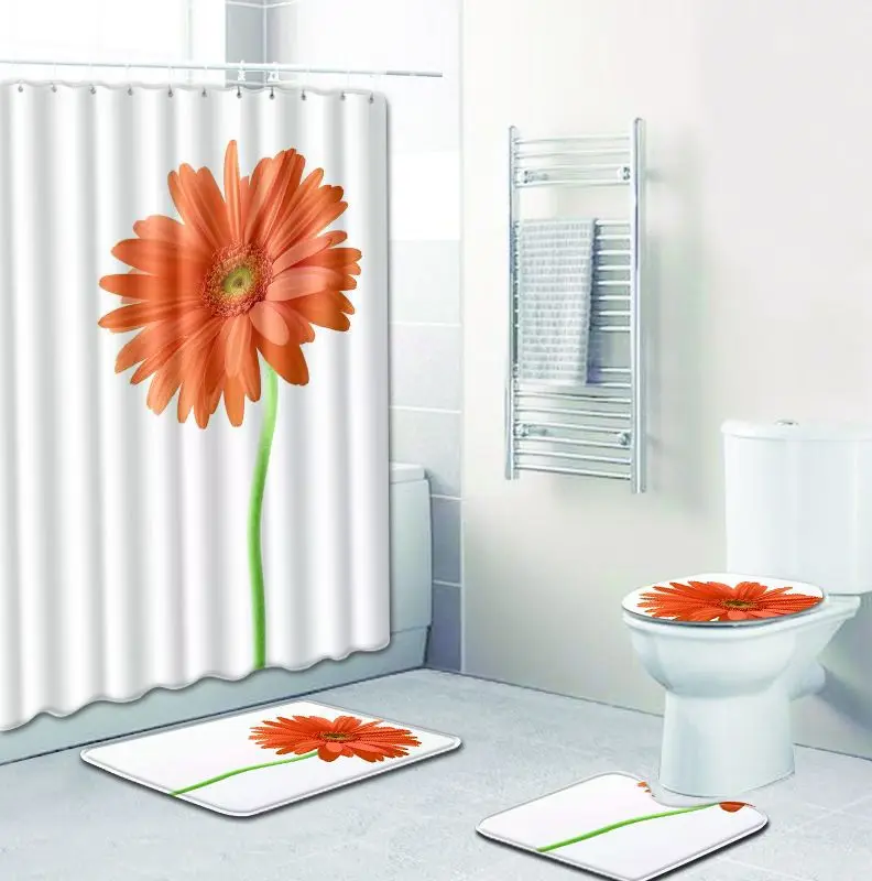 Zeegle Bathroom Mats Anti Slip Shower Mat Set Floral Pattern Bathroom Toilet Rugs Absorbing Carpet Accerssories 4PCS - Цвет: W180612-D052