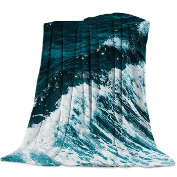 

3D Ocean Wave Pattern Printed Soft Fleece Blankets Warm Sofa Bed Sheets