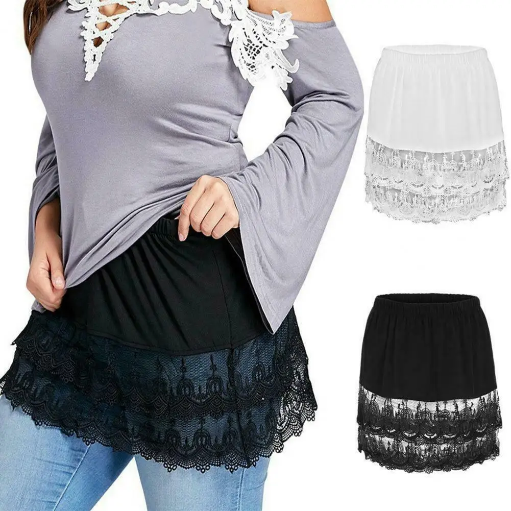 Women Short Petticoat Mini Skirt Shirt Extender Lace Hollow Stitching Sweater Clothing Black White Wedding Dress Accessories