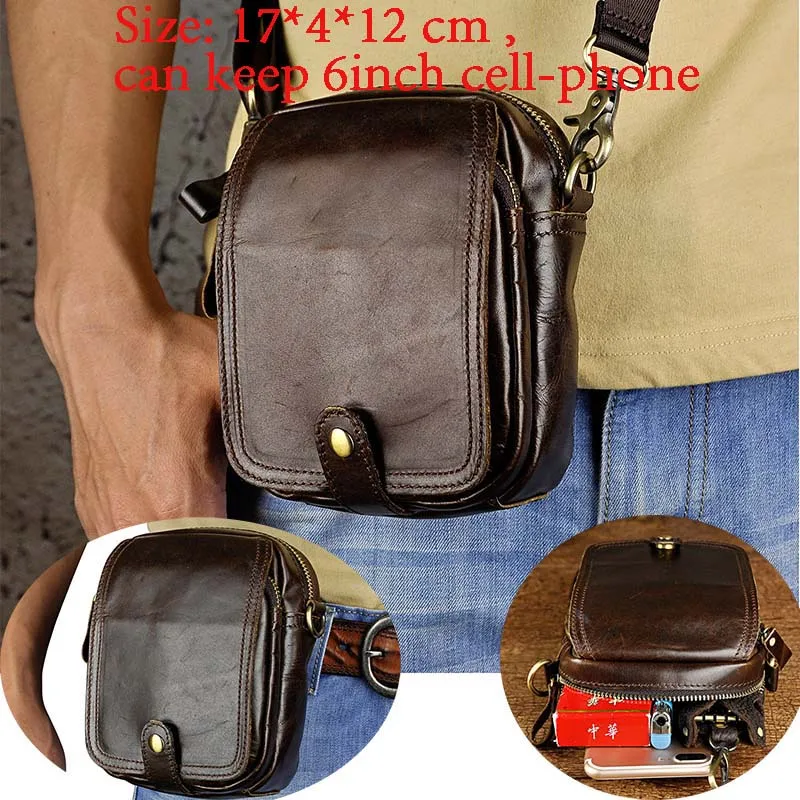 Crazy Horse кожаная многофункциональная Повседневная модная маленькая сумка-мессенджер на одно плечо дизайнерская поясная сумка с ремнем для телефона 021 - Цвет: 6802 coffee