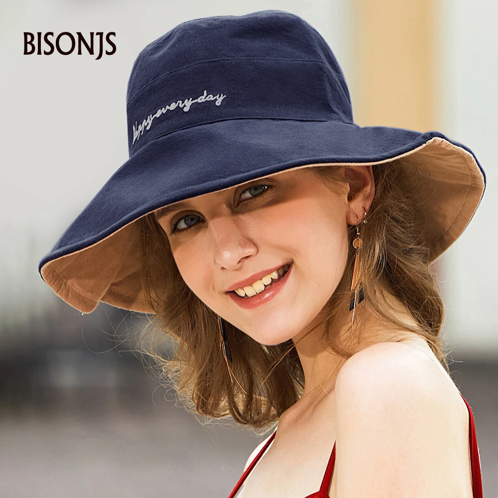 BISONJS 2020 новая хлопковая Панама с вышивкой модные рыбацкие шапки уличная дорожная