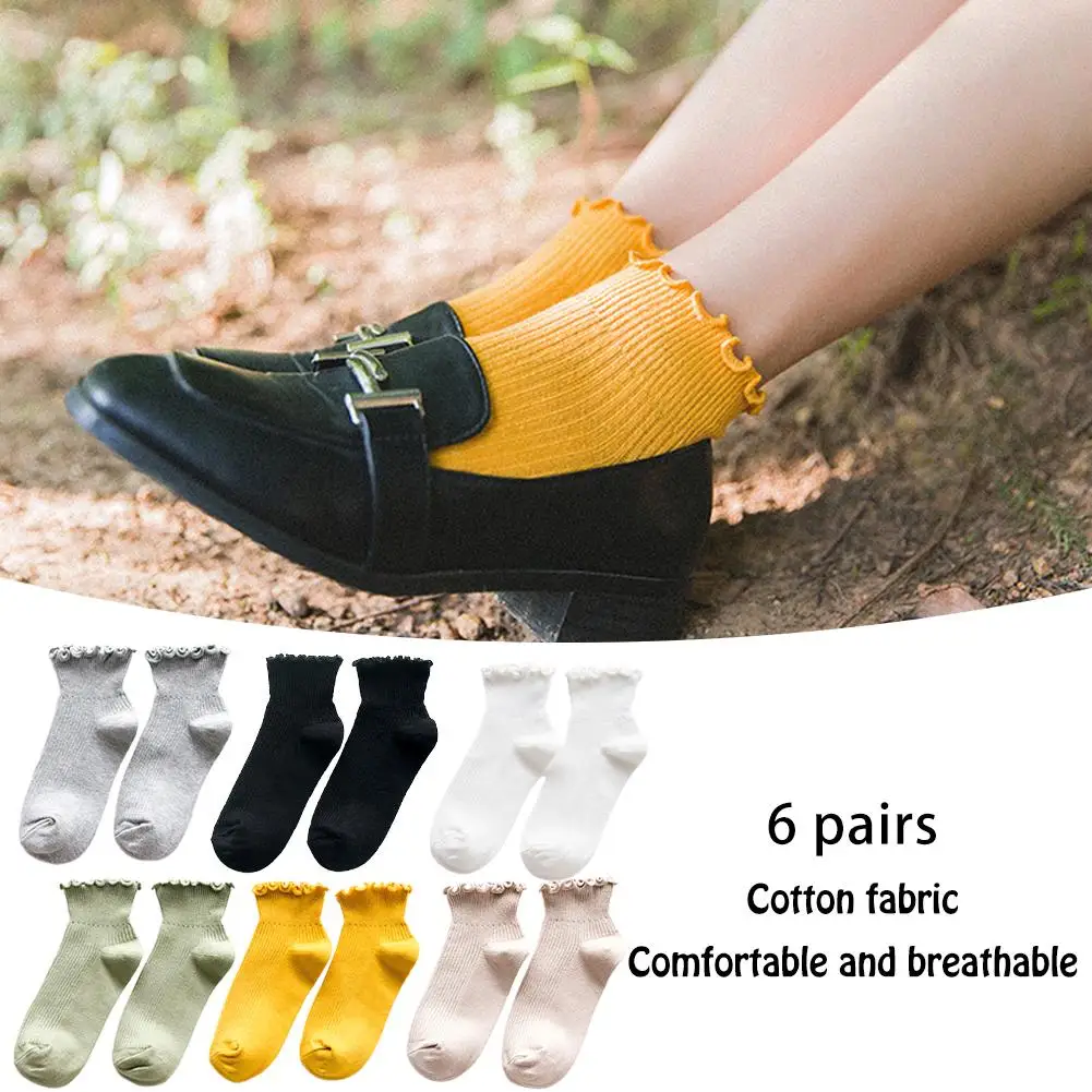 Модные мягкие хлопковые женские носки с оборками, 6 шт. милые носки наивысшего качества на весну и зиму милые носки принцессы для девочек, удобные милые носки с оборками