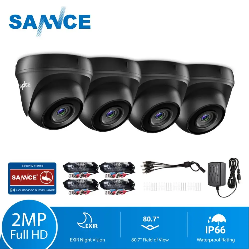 Купольная камера видеонаблюдения SANNCE 4 шт. 1080P ик ночная IP66 мп с кабелями BNC 60
