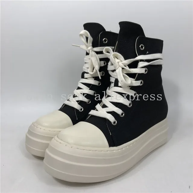 Owen Seak Women Canvas Shoes Luxury Trainers Platform Boots Lace Up Sneakers Casual Height Increasing Zip High-TOP Black Shoes 4