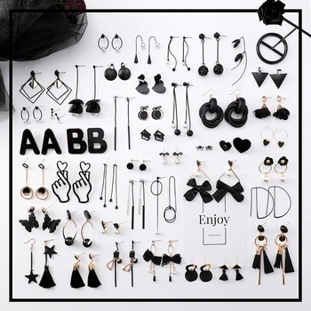 

2019 New Korean Girl Earrings Black Geometry Tassel Drop Earrings for Women Fashion Cute Jewelry Accessories