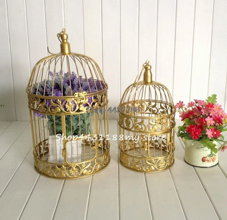 Jaula decorativa de metal para pájaros de boda, juego de decoración de 14x25/19x35cm, hecho a de estilo antiguo dorado, ideal para regalar y regalar|Nidos y para pájaros| - AliExpress