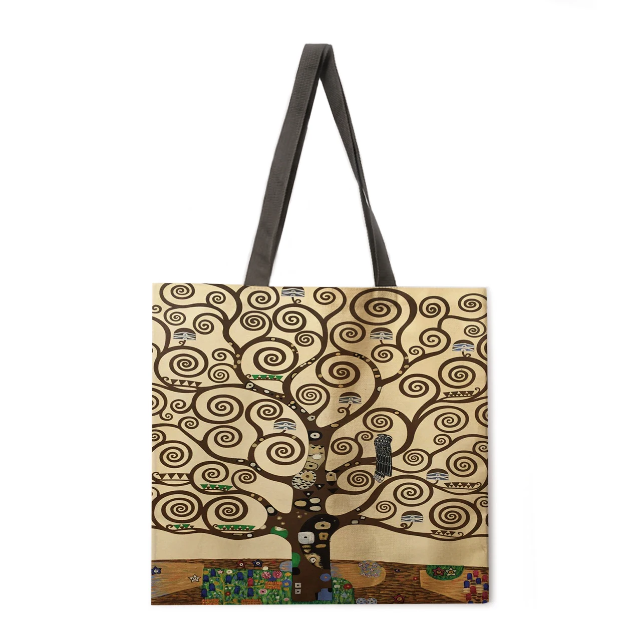 Golden oil painting leisure tote bag linen bag reusable shopping bag outdoor beach bag leisure tote bag