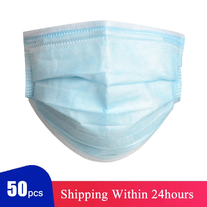 

In Stock Fast Shipping 50 pcs/Bag 3 Layers Non-woven Dust Mask Thickened Disposable Mouth Masks Features as KF94 FFP2