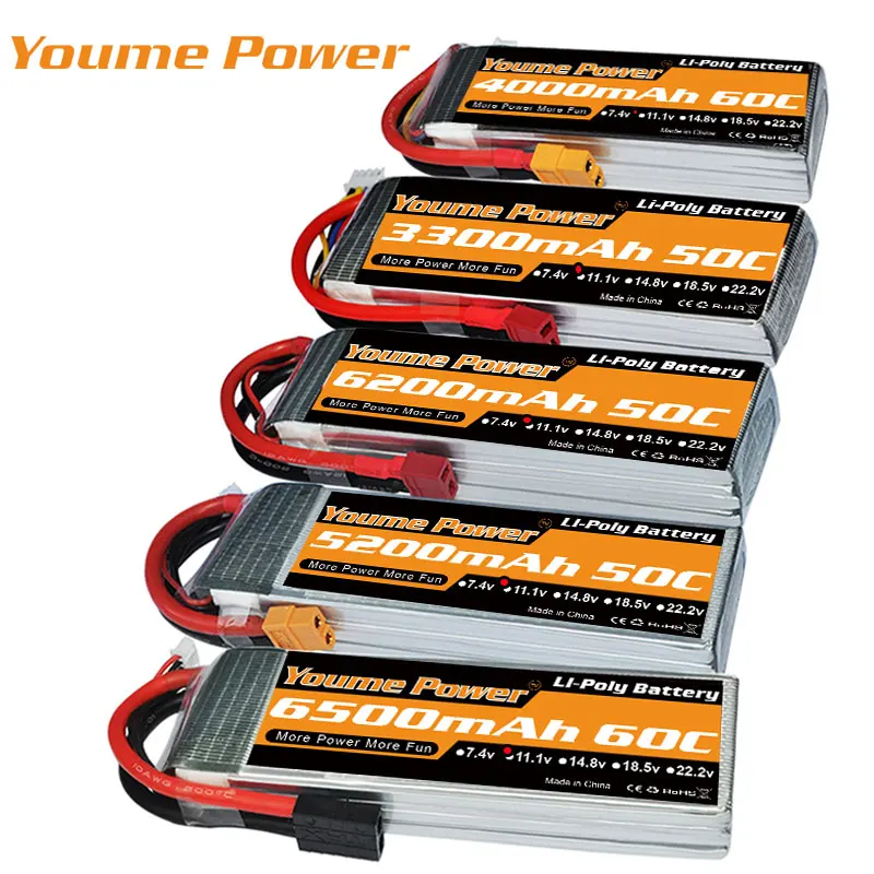 Аккумулятор Youme 3S 11 1 В Липо 3300 мА/ч 5200 6200 6500 50C/60C для 1:10 1:12 rc гоночный Дрон вертолет