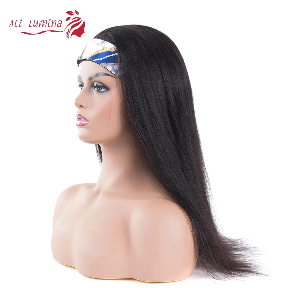 

Human Hair Wigs Full Machine Made Wig 130 150 Density Headband Wig Peruvian Hair Straight Remy Hair Easy Wearing Glueless Wig