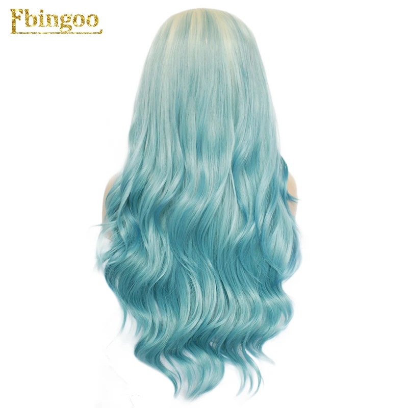 Ebingoo Ombre Синий боковая часть натуральный длинный волнистый 613 платиновый блонд синтетический парик на кружеве для косплея высокотемпературное волокно