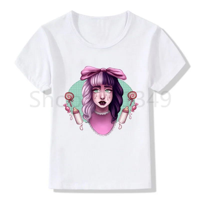 Melanie Martinez/белая футболка для детей; летние топы для мальчиков и девочек; повседневная детская футболка с короткими рукавами и принтом; детская одежда