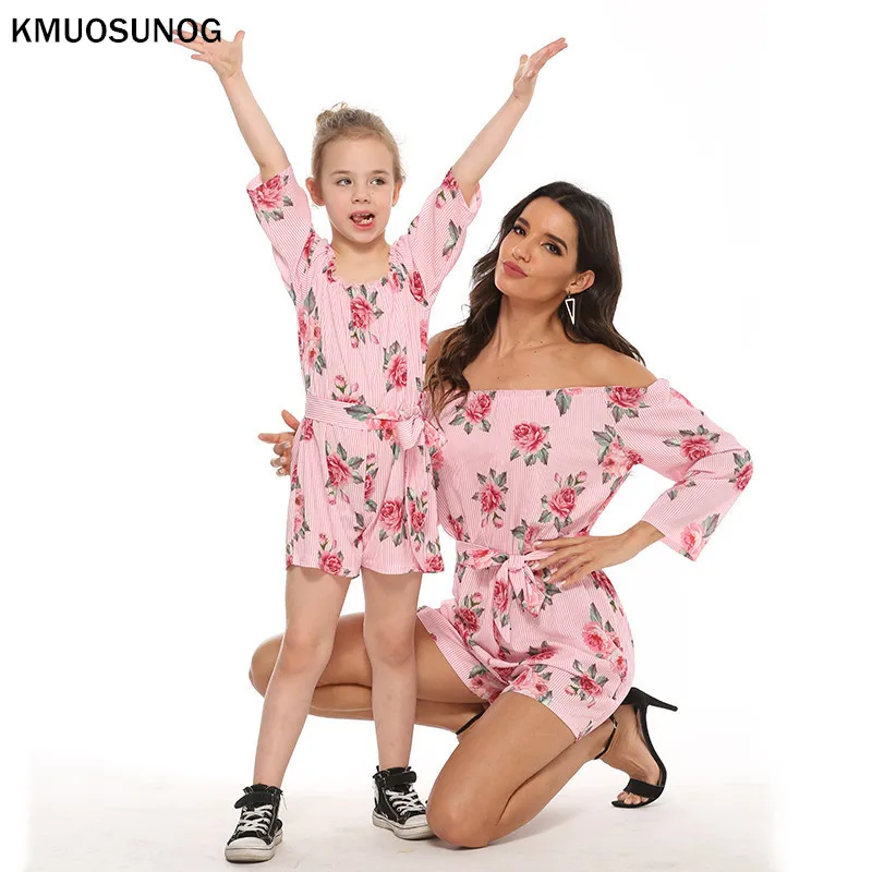 2020 Mommy and Me Jumpsuit Boho Style Floral Print Baby Girl Clothes Mother Daughter Summer Dress Rompers Family Outfits C0703 | Мать и