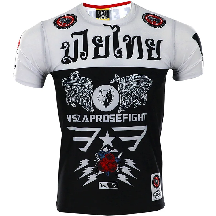 VSZAP MMA Sports Jersey Muay Thai Fitness Boxing Jiu Jitsu Gym Tee Shirt Fighting Clothes Fighting T Shirt Men Homme Sauna S-4XL