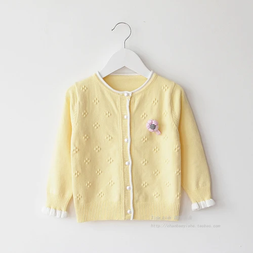 Yellow Coat Свитера для девочек, пальто, вязаный кардиган для девочек из хлопка, г., детские осенние блузки для девочек от 1 до 8 лет - Цвет: Yellow Coat