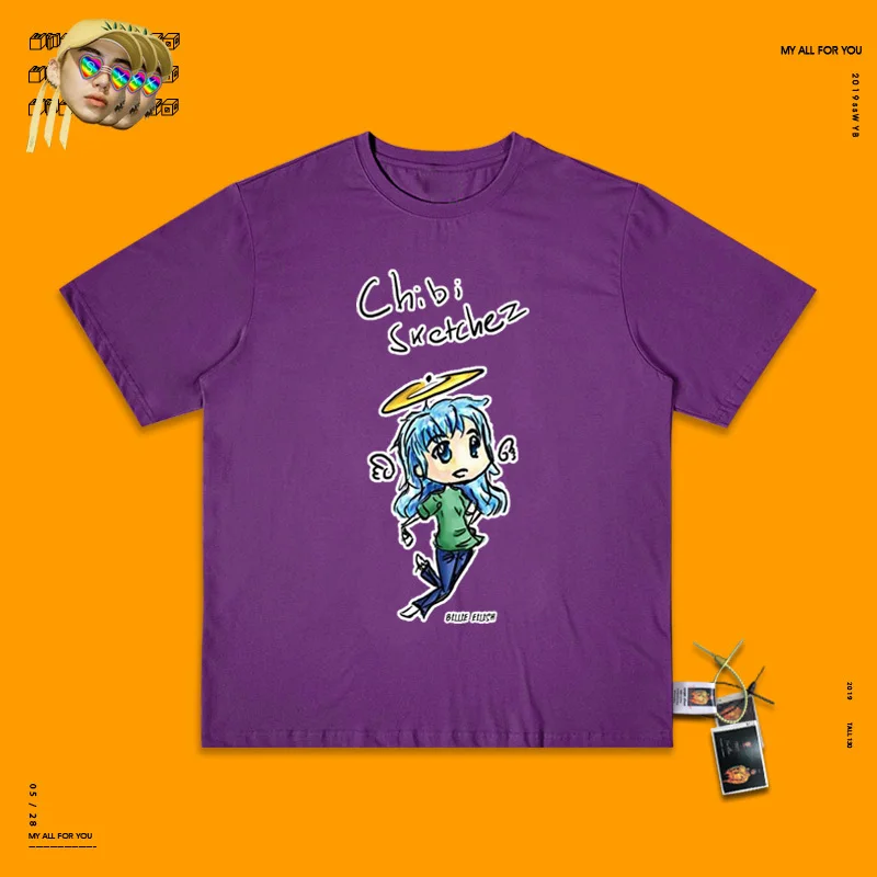 Billie Eilish ручной Doodle Половина рукава запах девушка Хай-стрит Ins короткий рукав стандарт отправки экземпляров Chao Корея оказание без подкладки верхняя одежда - Цвет: Violet