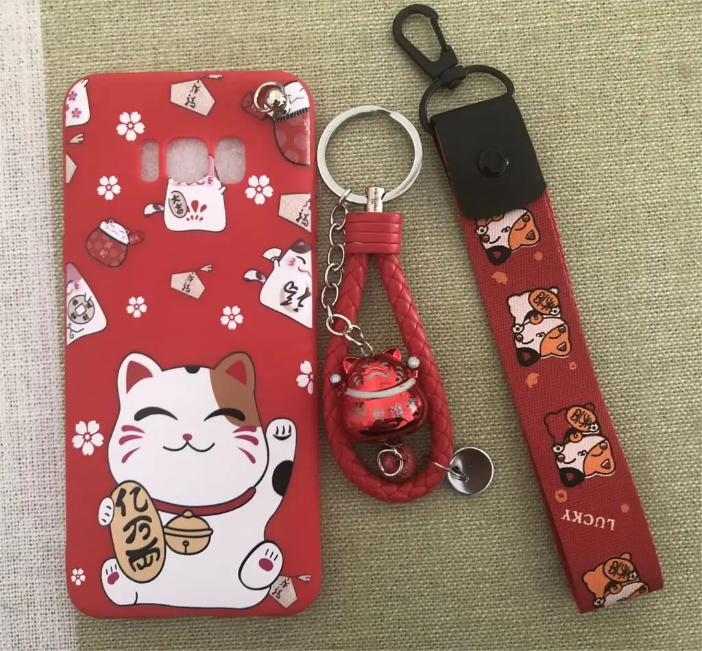 Red cat Для iphone 11 pro/XSMax 8 7 6s plus чехол с кошкой милый мягкий чехол для телефона для iphone XR 8plus оболочка с изображением из мультфильма Lucky cat bell ручные ремни - Цвет: Red cat