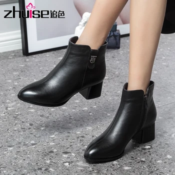 

Fashion Women Pumps Shoes Woman Leather Wedges Thick High Heels 5cm Ladies Casual Comfortable Womens Martin Boots Wedding Shoes