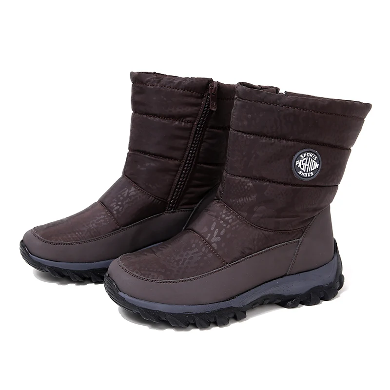 Fujin/зимние сапоги; водонепроницаемые сапоги на платформе 6 см; зимняя обувь из плюша с теплым мехом внутри; ботинки на молнии; женские зимние сапоги; ботинки - Цвет: A-BROWN