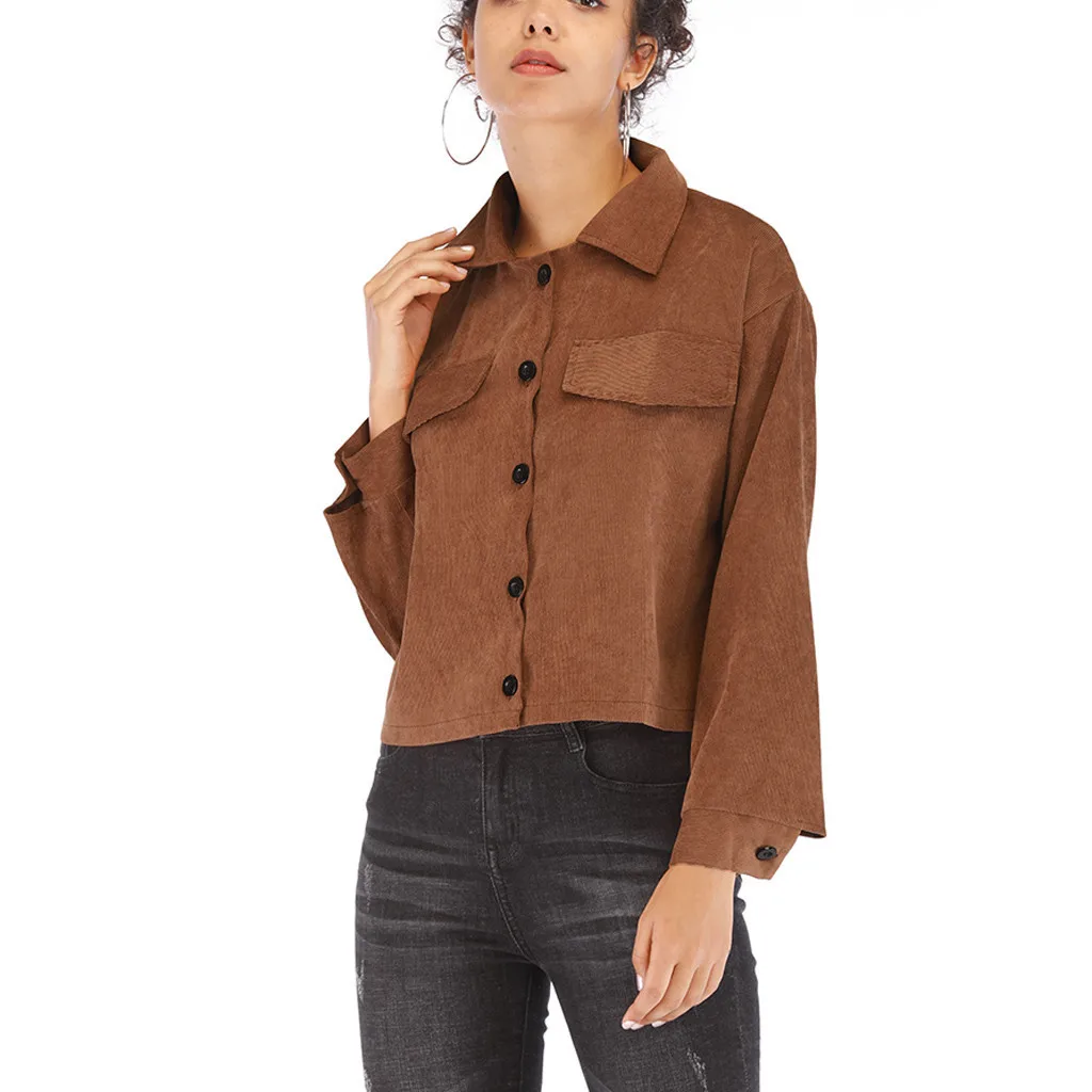 Женская Вельветовая короткая куртка на молнии Повседневная тонкая с длинным