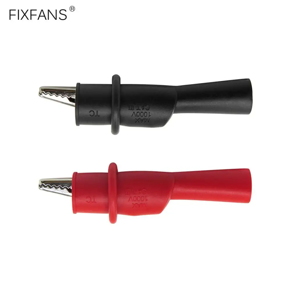 

FIXFANS 1 Pair Push On Alligator Clips Crocodile Clamps with Black Red Boot for Multimeter Test Leads Tester Probe