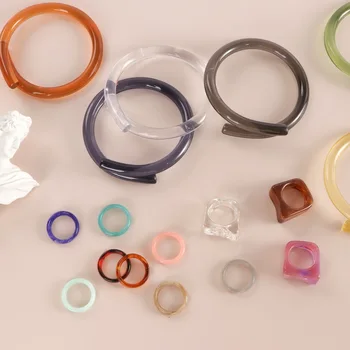 

AOMU 2020 New Design Fashion Chic Transaprent Resin Acrylic Geometric Twisted Bracelet Ring for Women Party Jewelry Gifts