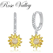  Rose Valley Sunflower Dangle Earrings for Women Fashion Flower Drop Earrings CZ Jewelry Girls Birthday Gifts Gold Color 
