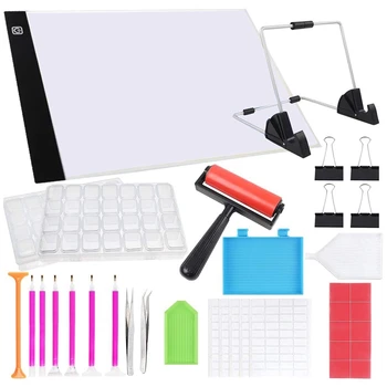 

37Pcs Diamond Painting A4 LED Light Box and Tools Set with Light Pad Stand Clips Roller Boxes and Diamond Painting Tools