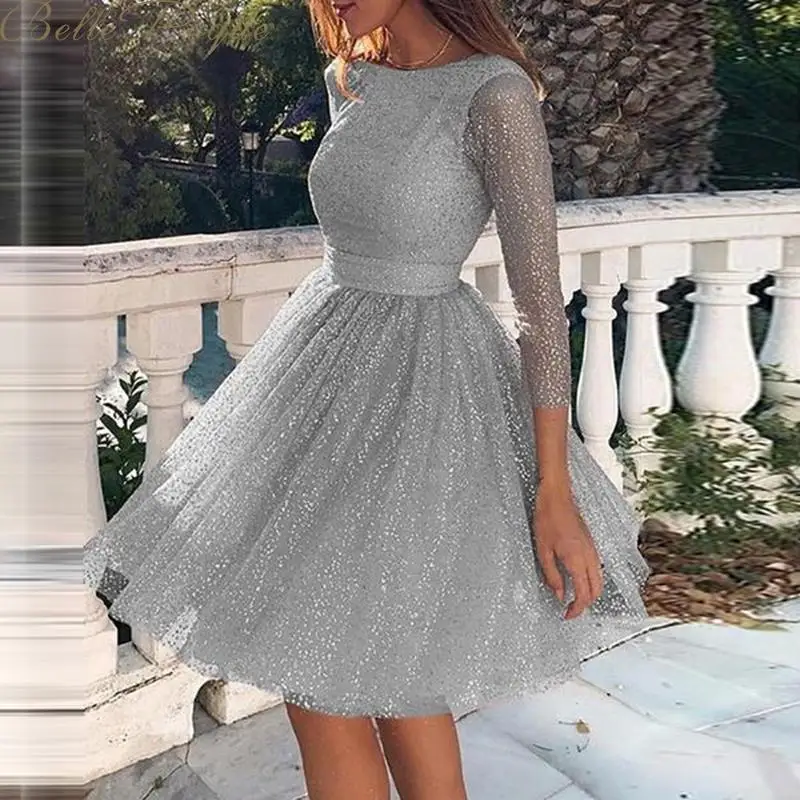 Belle poque, круглый вырез, длинный рукав, расшитое блестками, платья для вечеринок, женское сексуальное кружевное уличное платье миди, женское платье, весна, vestido