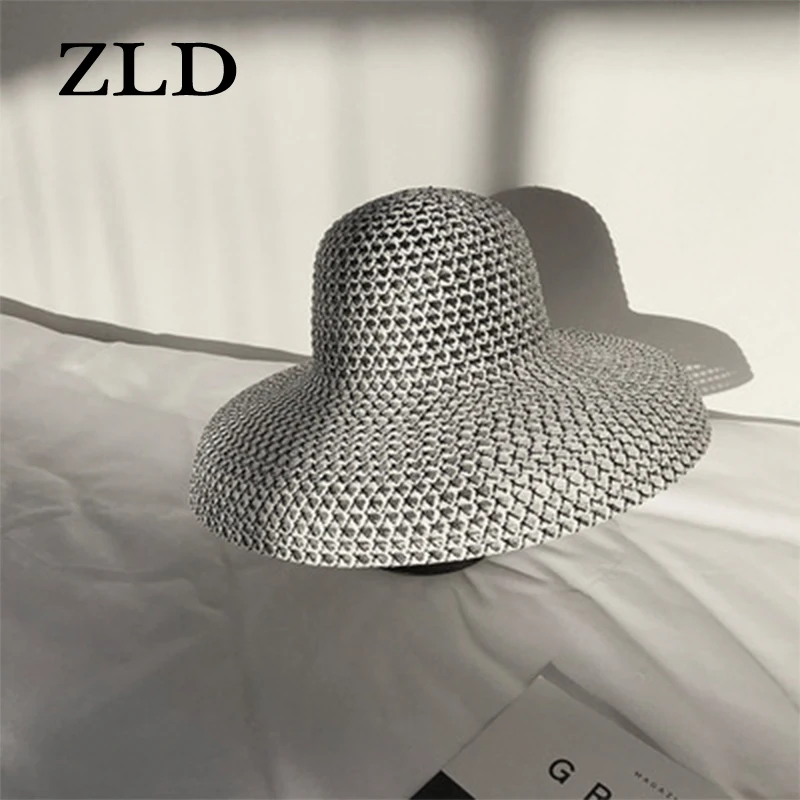 ZLD летняя соломенная однотонная шляпа в стиле Хепберн в винтажном стиле, Пляжная Праздничная пляжная шляпа, большая Солнцезащитная шляпа, уличная Солнцезащитная шляпа