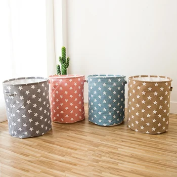

35x45CM Collapsible Laundry Basket Star Pattern Storage Basket Large Waterproof Linen Cloth Home Toy Clothes Storage Organizer