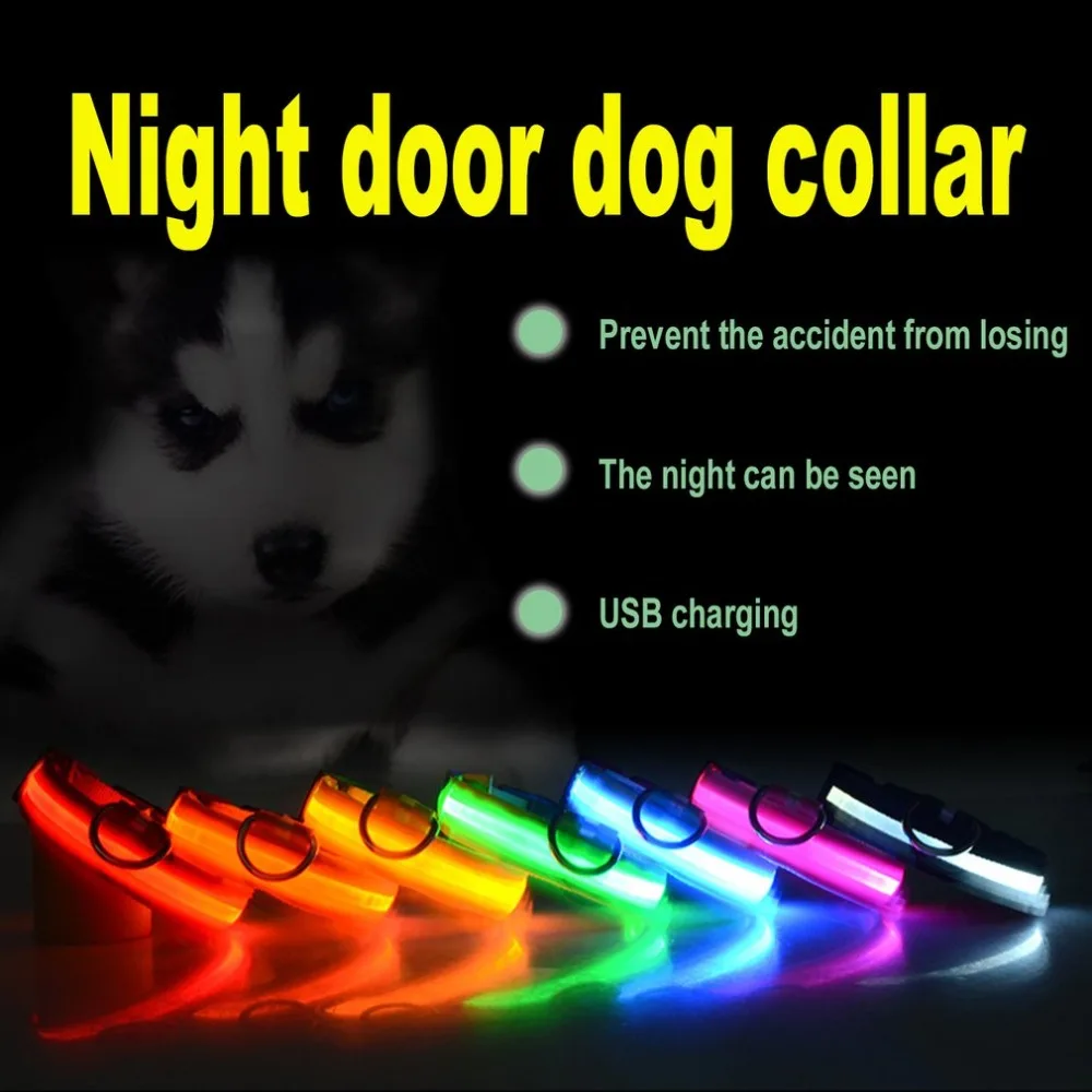 Adjustable Pets Collar USB Charging Safety Dog LED Flashing Nylon Collar Portable Breathable Pet Accessories
