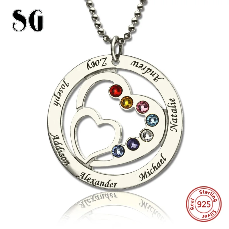 

Authentic Sterling Silver 925 Mom's Heart Necklace with Family Names & Birthstones Personalized Custom Jewelry New Arrival