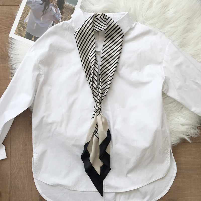 

Шикарный простой Изысканный Модный Узкий платок в офисном стиле маленький шелковый шейный шарф для женщин хиджаб с принтом 2021 шарфы