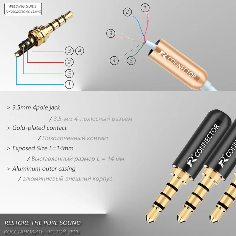 Miniconector de 3,5mm con 4 polos, conector de cable estéreo con carcasa aluminio, 3,5, 10 unids/lote|wire 4 pin|4 pin male4 pin connectors - AliExpress