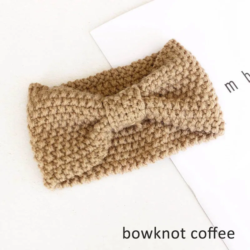 bowknot coffee Женская повязка на голову, зимняя теплая вязаная повязка на голову с ушками, вязаная повязка на голову с бантом, широкая растягивающаяся повязка на голову, широкий тюрбан, повязка на голову для девочек - Цвет: bowknot coffee