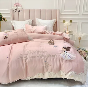 

Princess Style 60 Tencel Four-piece Set Summer Hipster GIRL'S Heart Embroidered Bare Sleeping Quilt Cover Sheet Bedding Article