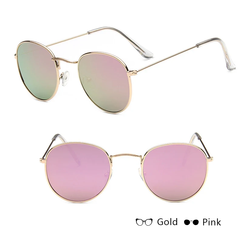 Новинка! Круглые Солнцезащитные очки в стиле ретро для женщин и мужчин, брендовые дизайнерские солнцезащитные очки для женщин, зеркальные очки из сплава для женщин - Цвет линз: gold W pink