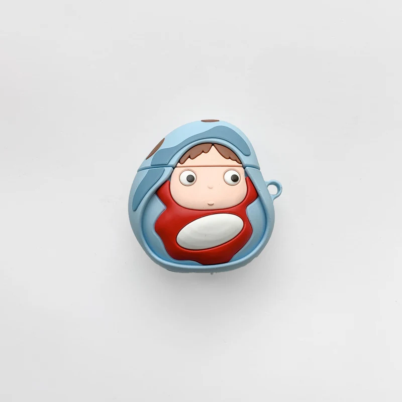 Чехол для наушников Ponyo on The Cliff, милый силиконовый чехол с 3D изображением девушки для AirPods 1, 2, чехол для зарядки гарнитуры, милый чехол s с крючком - Цвет: Ponyo