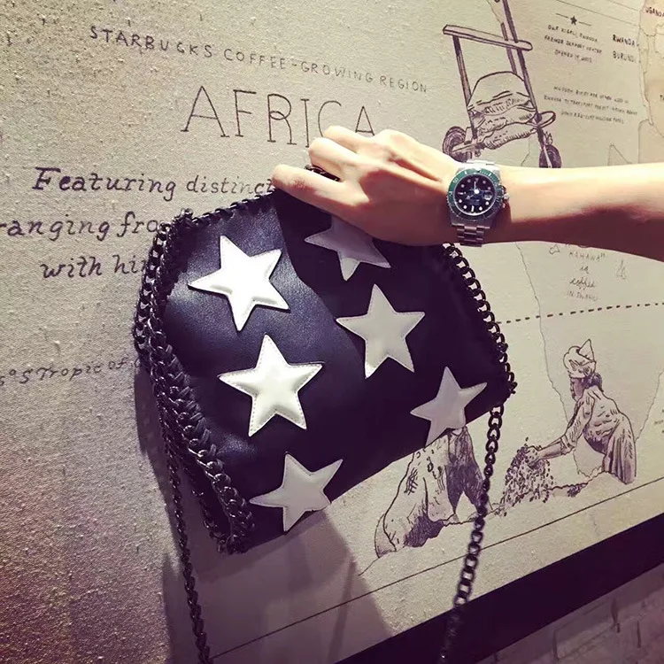 

Park Shin Hye Celebrity Style Star Bag Contrast Color Three Chain Hand Over-the-shoulder Bag Women's Korean-style Iron-chain Han