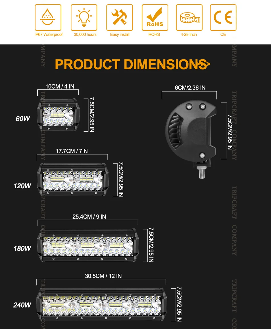 Tripcraft 3Rows LED Bar 9Inch LED Lights Bar LED Tractorfaros led para Camione 4X4 SUV ATV Driving 12V 24V Headlights