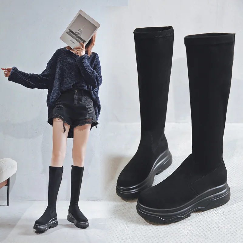 

Size 44 Elastic Boots Women Socks Black Boots Long Thigh High Slim Knitting Boots Sneakers Platform Designer Long Shoes