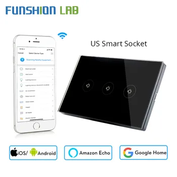 

Wifi Smart Wall Switch Socket US Standard 3 Gang Glass Panel APP Remote Control No Hub Required for Smart Life AC 100-240V