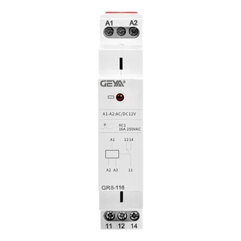 

GEYA Auxiliary Relay AC/DC12V Electronetic Relay SPDT Module Relay Din Rail GR8-116 16A