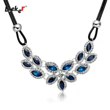 LEEKER Очаровательная подвеска в виде цветка из голубого кубического циркония, черная кожаная цепочка, Женское Ожерелье 177 LK8