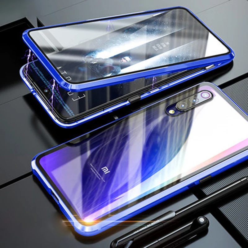 Double Sided Metal Glass Case For Redmi Note7 7pro Tempered glass 360° Adsorption Magnetic Flip Cases for Xiomi Note 7 pro cover 2