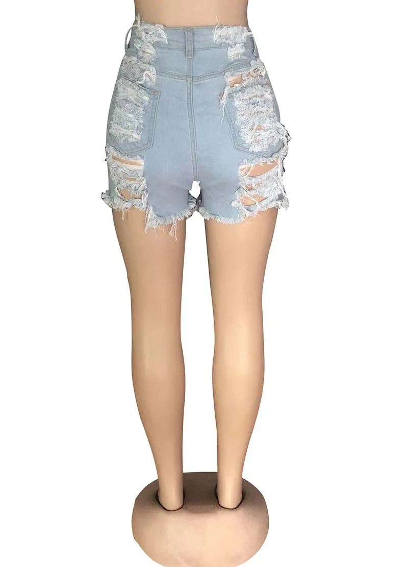 Bonnie Forest Fitted Heavily Distressed Biker Jeans Shorts Womens Hottie Hole Details Club Ripped Shorts Streetwears Wholesale